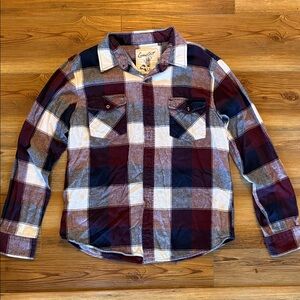 Men's Plaid Button-Down Shirt - Burgundy, Navy & White